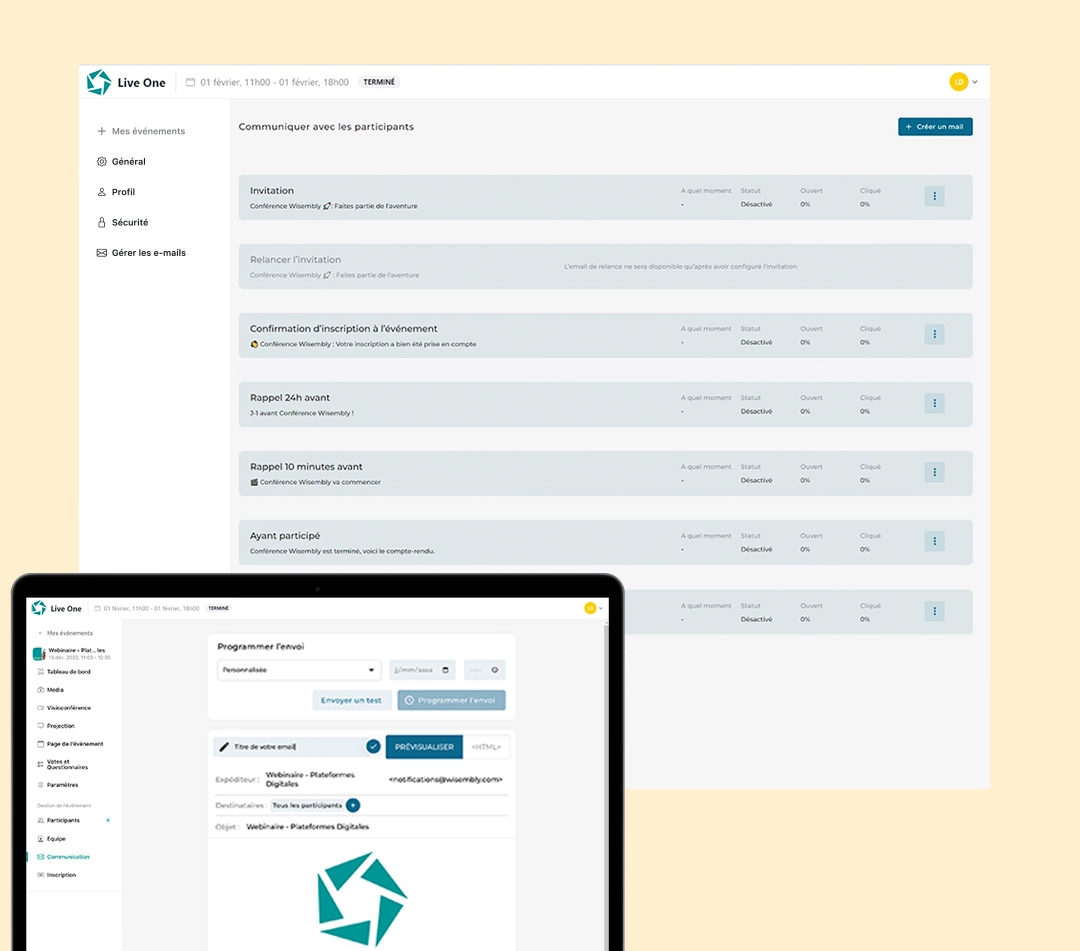 Fonctionnalité : Invitation Écrans de la fonctionnalité d'invitation de l'App Wisembly
