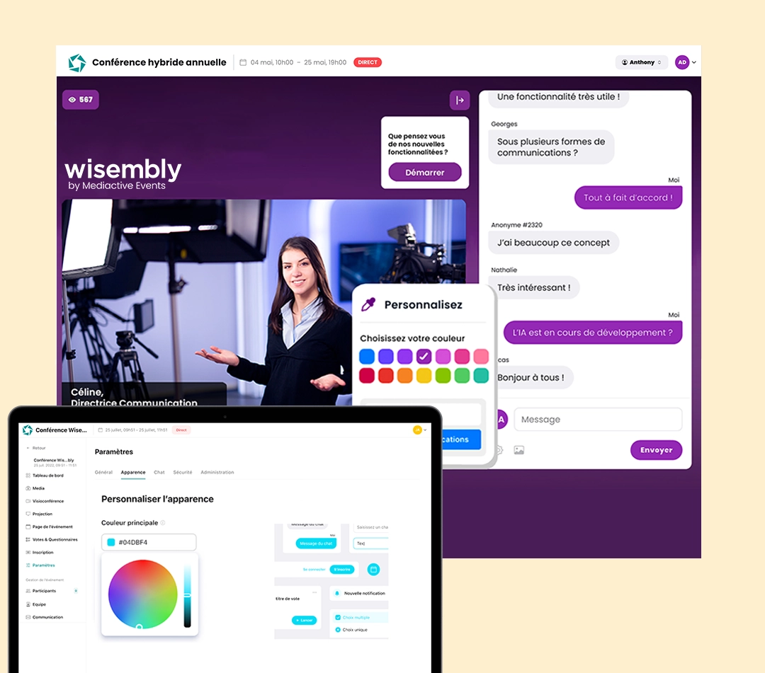 Fonctionnalité : Personnalisation Écrans de la fonctionnalité de personnalisation de l'App Wisembly