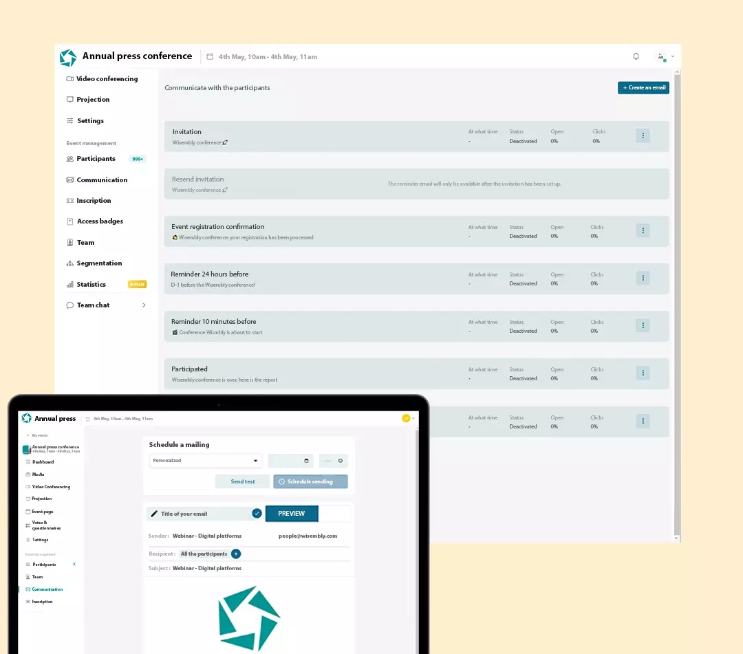 Invite your contacts to your event Screens of invitation process on the Wisembly App
