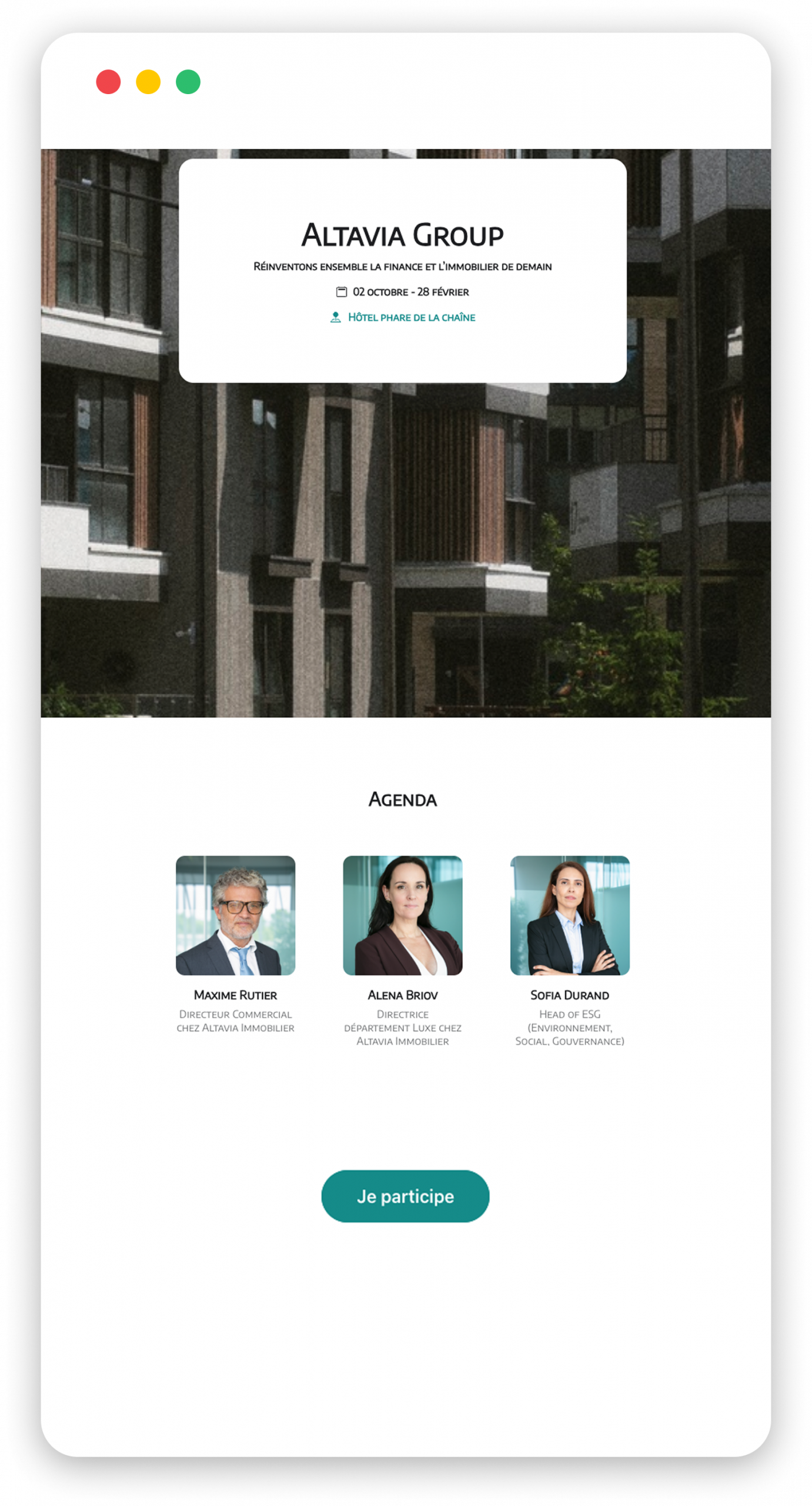 page accueil événement