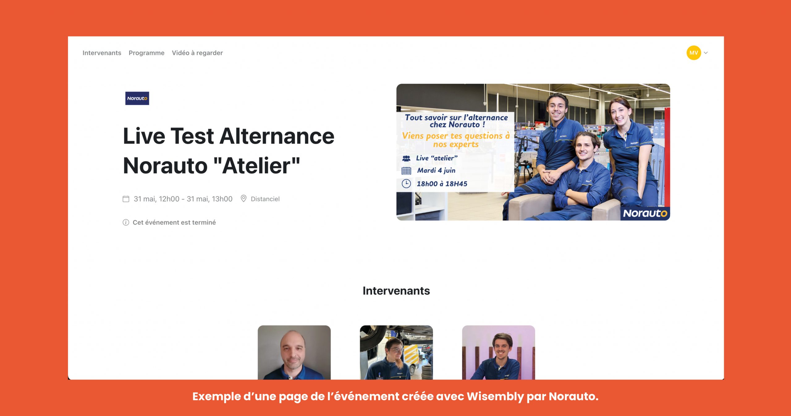 Norauto Capture d'écran d'une page de l'événement créée sur Wisembly par Norauto.