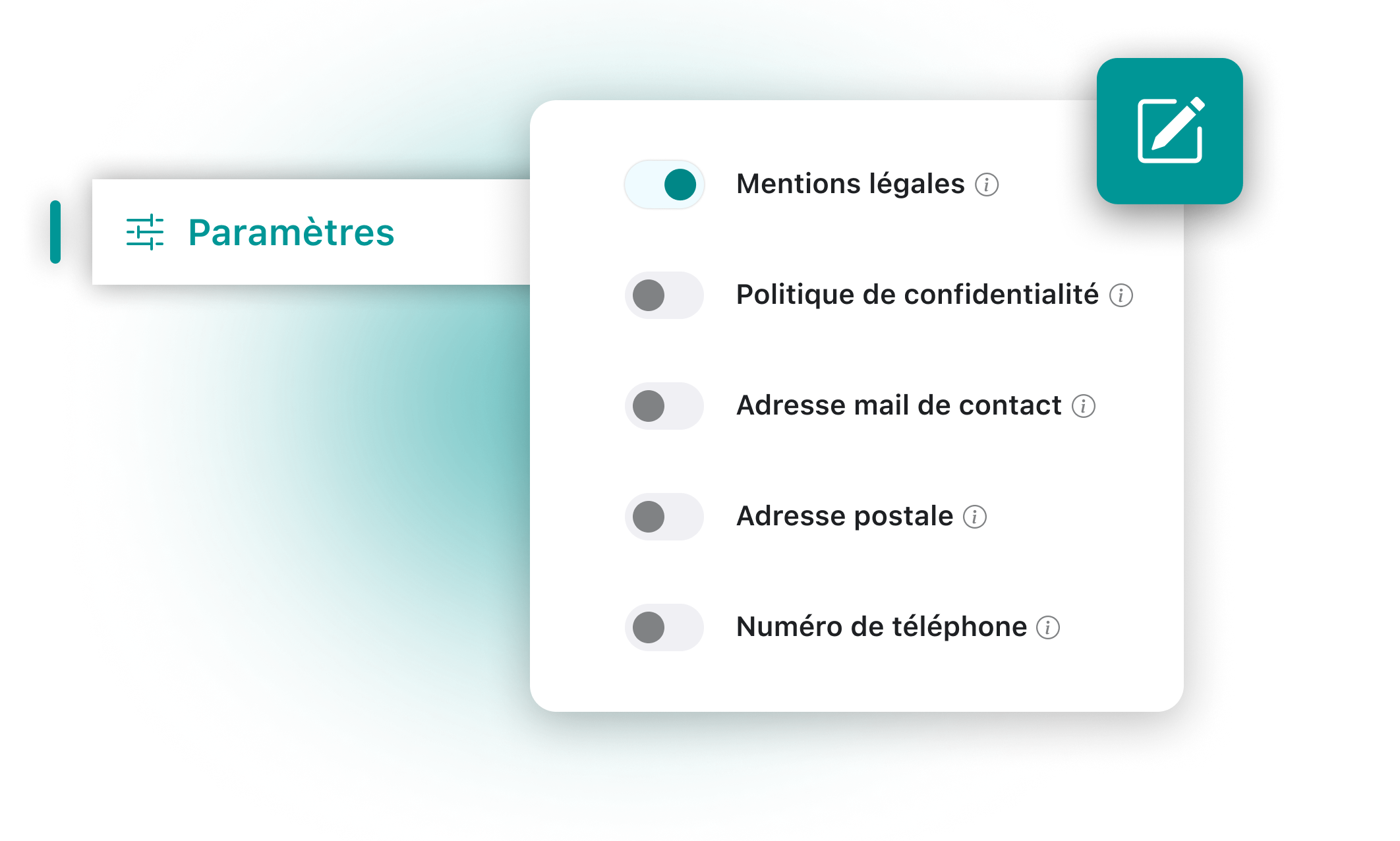 Personnalisation Mentions légales Paramètres - Personnalisation Mentions Légales et politiques