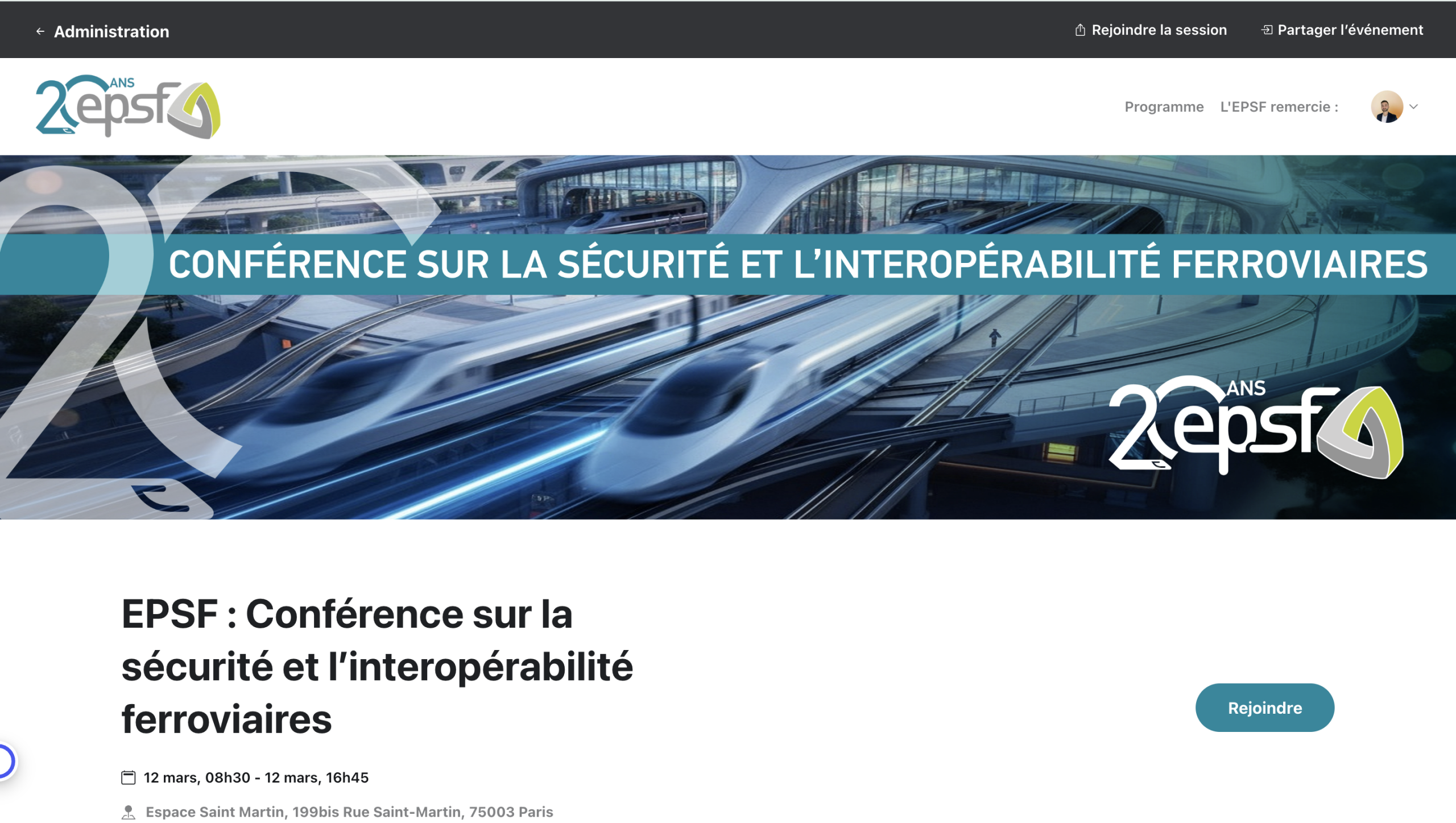 Page d'acceuil événement EPSF